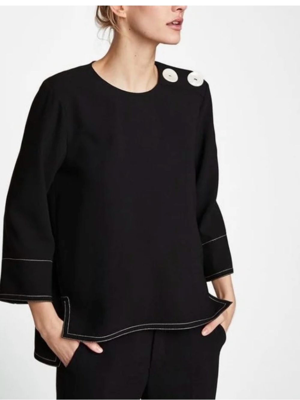 Zara Women’s Black 3/4 Sleeve Preppy Pull on Tunic Blouse . Size XXS